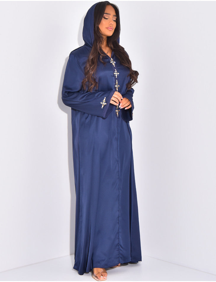 Abaya haute qualité en satin avec capuche
