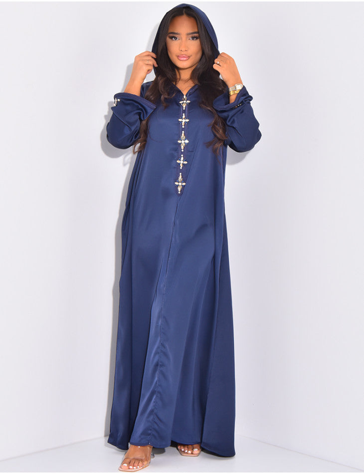 Abaya haute qualité en satin avec capuche
