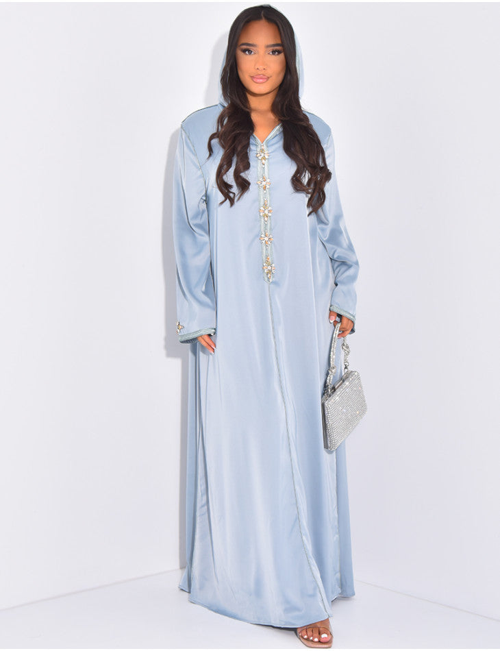 Abaya haute qualité en satin avec capuche