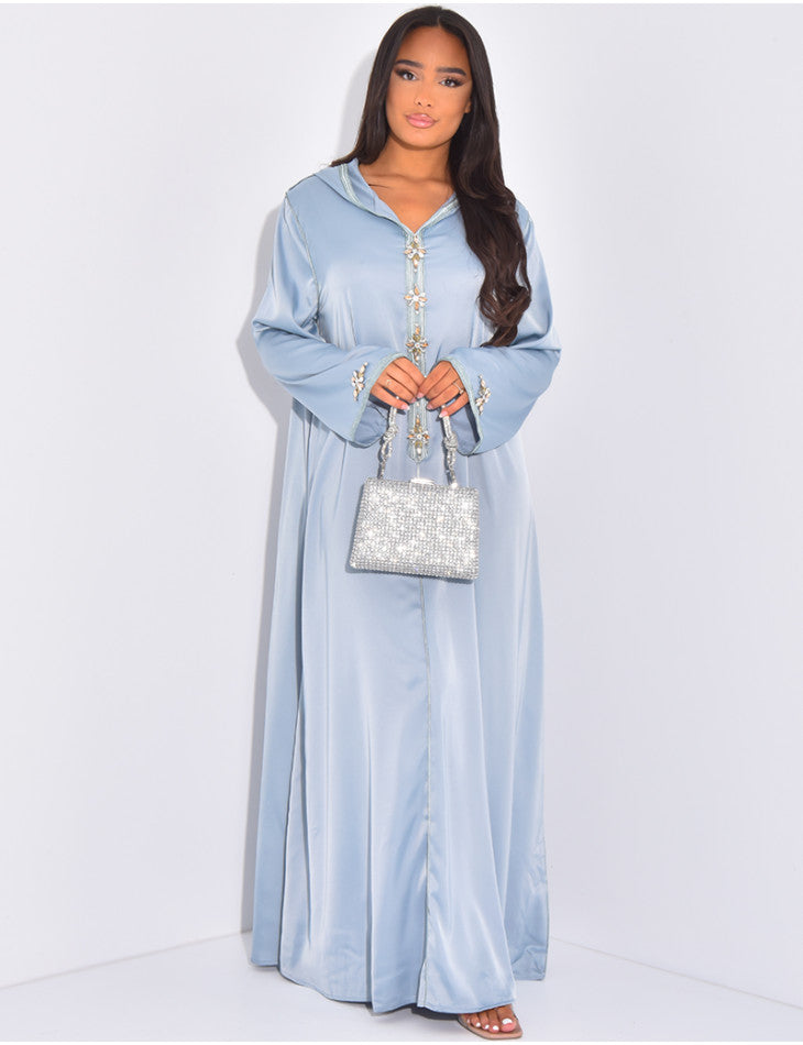 Abaya haute qualité en satin avec capuche