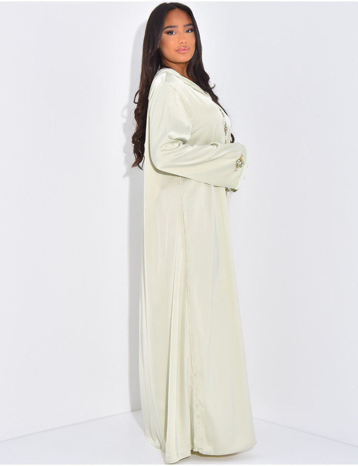 Abaya haute qualité en satin avec capuche